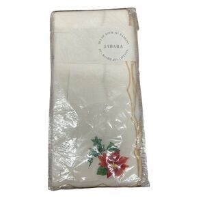 Set Of Four 16" Jabara Poinsettia Embroidered Napkins 55% Ramie 45% Cotton Gold